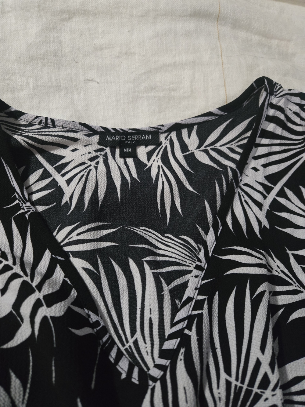 Mario Serrani Black & White Palm-Print Women's Swim Cover-Up